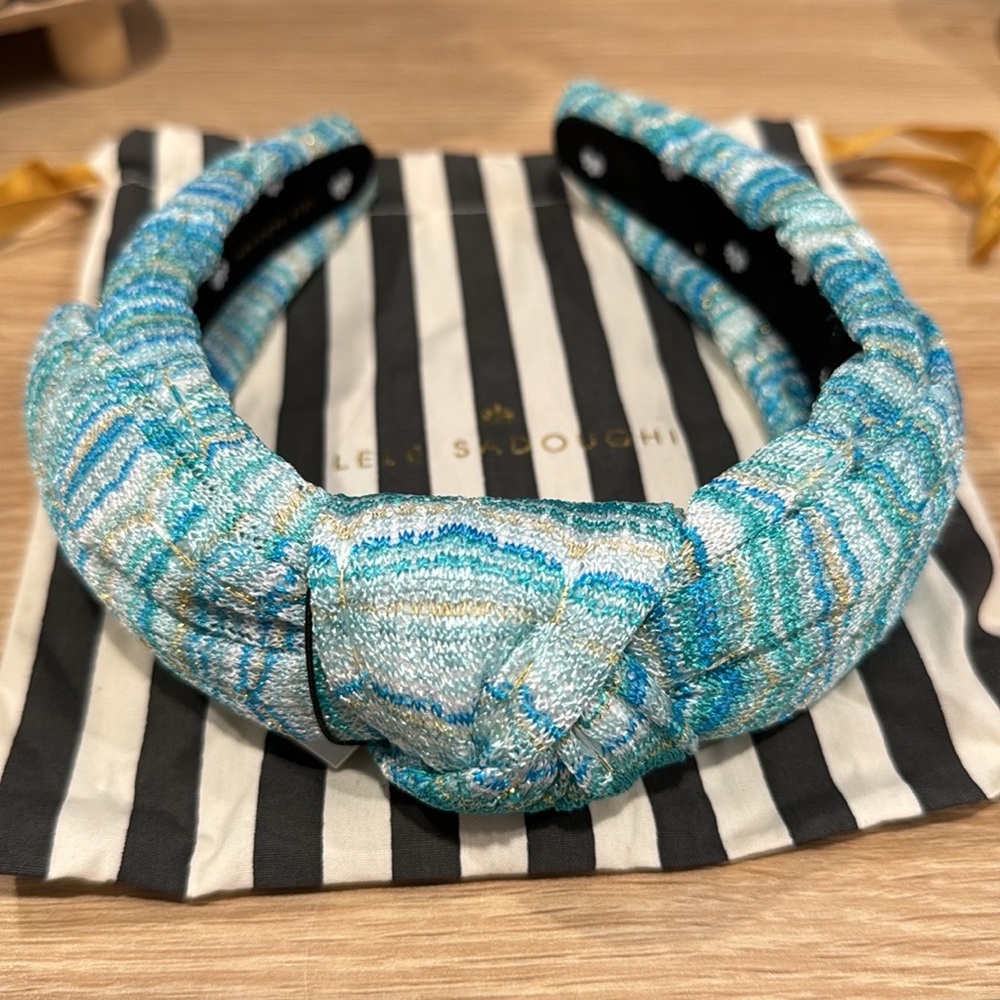 Lele Sadoughi Veronica Knit Headband in Aqua Metallic NWT